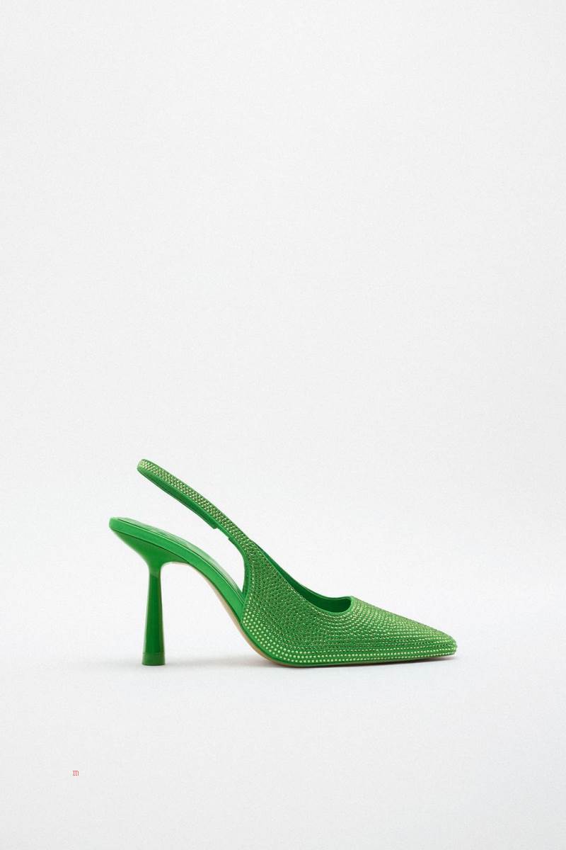 ZARA SLINGBACK RHINESTONE HIGH-HEELS Högklackade Skor Dam Gröna | IDQLE-7328