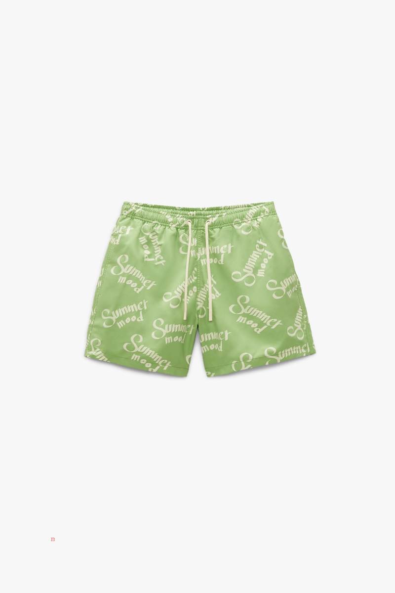 ZARA SLOGAN PRINT SWIMMING TRUNKS Badkläder Herr Ljusgröna | LMZTW-2653