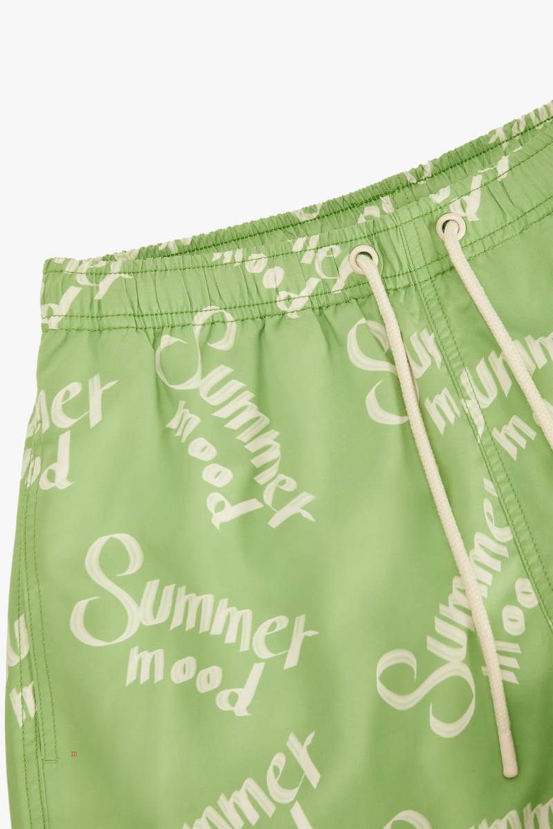 ZARA SLOGAN PRINT SWIMMING TRUNKS Badkläder Herr Ljusgröna | LMZTW-2653