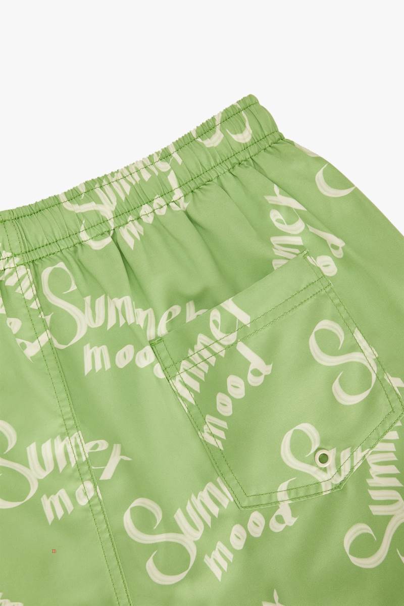 ZARA SLOGAN PRINT SWIMMING TRUNKS Badkläder Herr Ljusgröna | LMZTW-2653