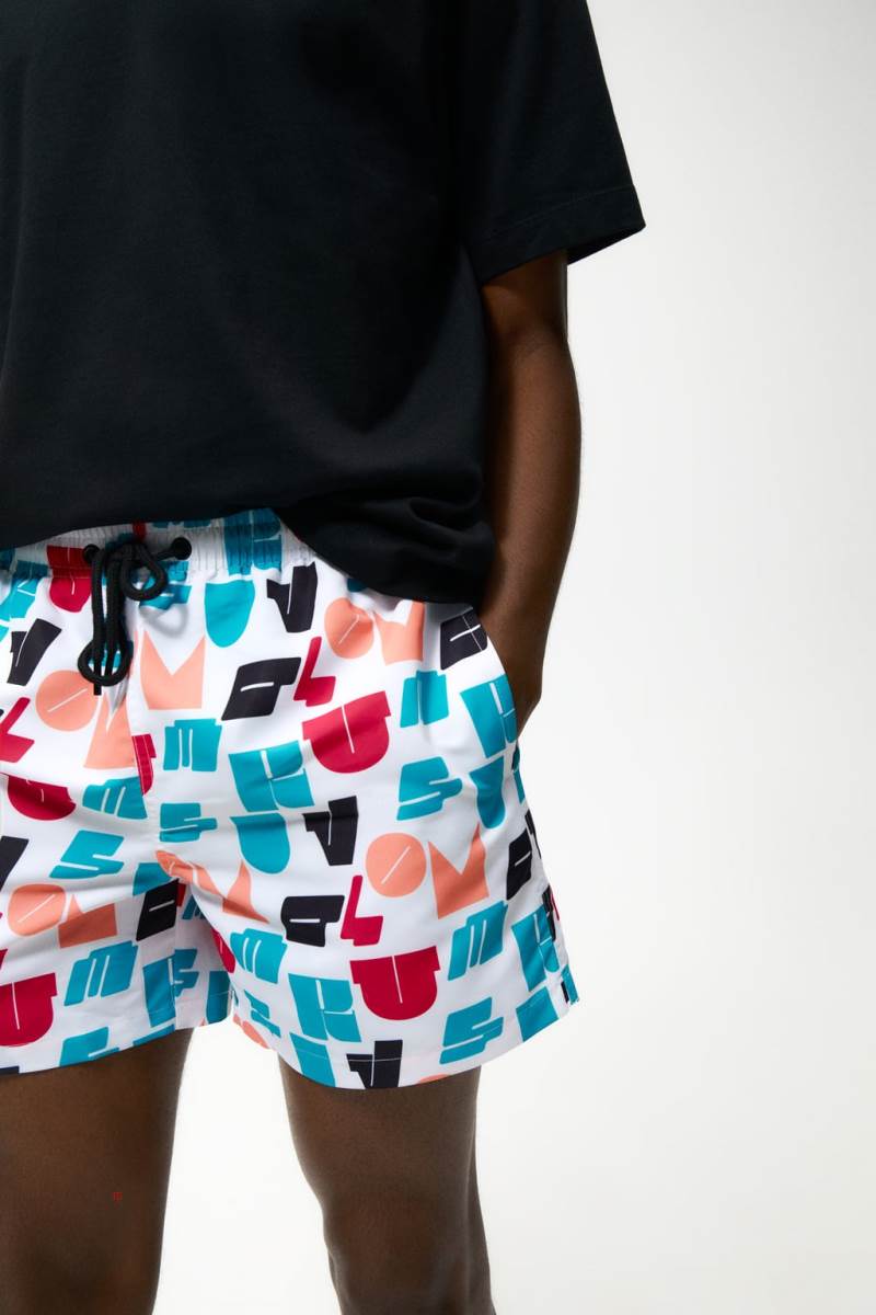 ZARA SLOGAN PRINT SWIMMING TRUNKS Badkläder Herr Vita | YJOXU-3591