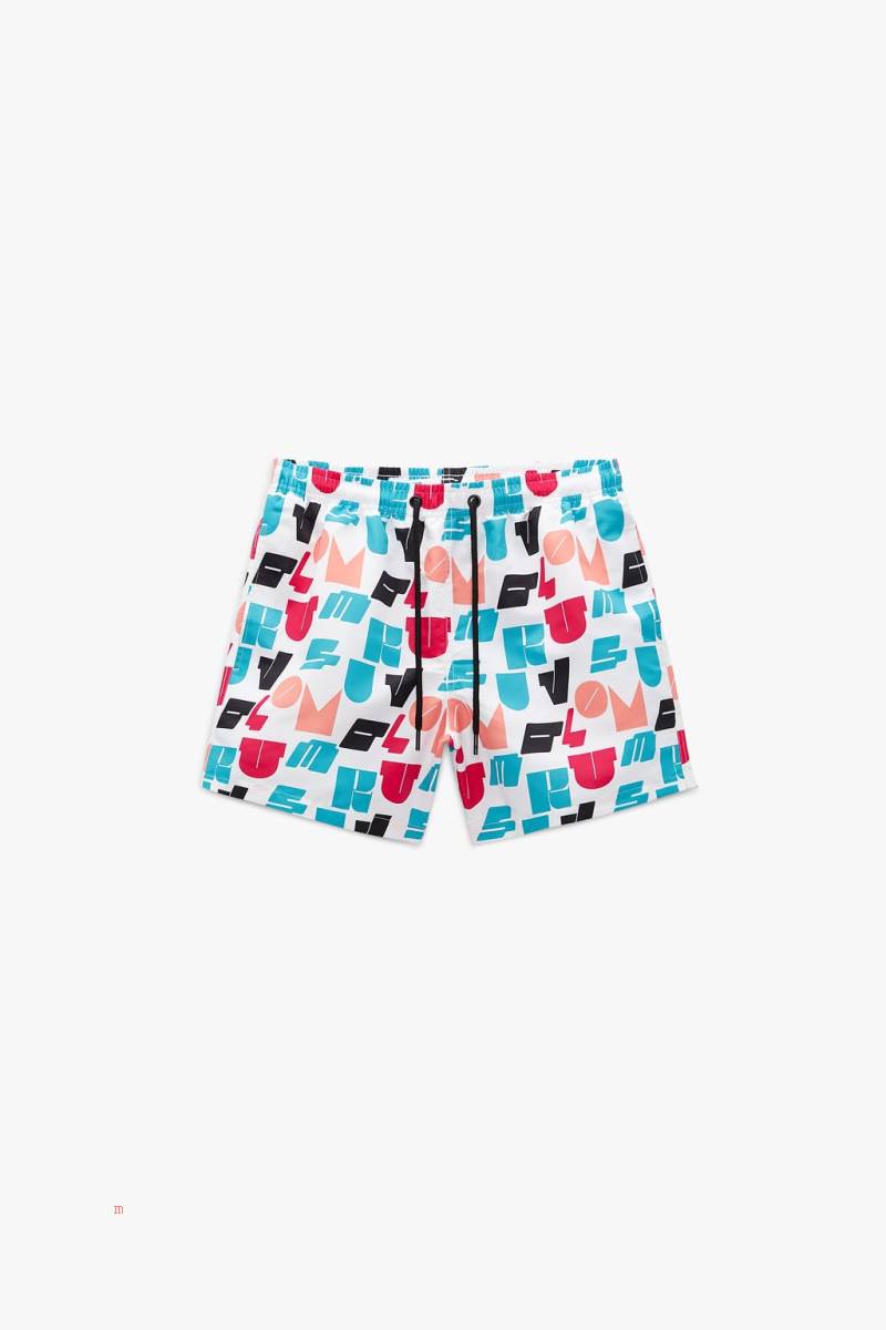 ZARA SLOGAN PRINT SWIMMING TRUNKS Badkläder Herr Vita | YJOXU-3591