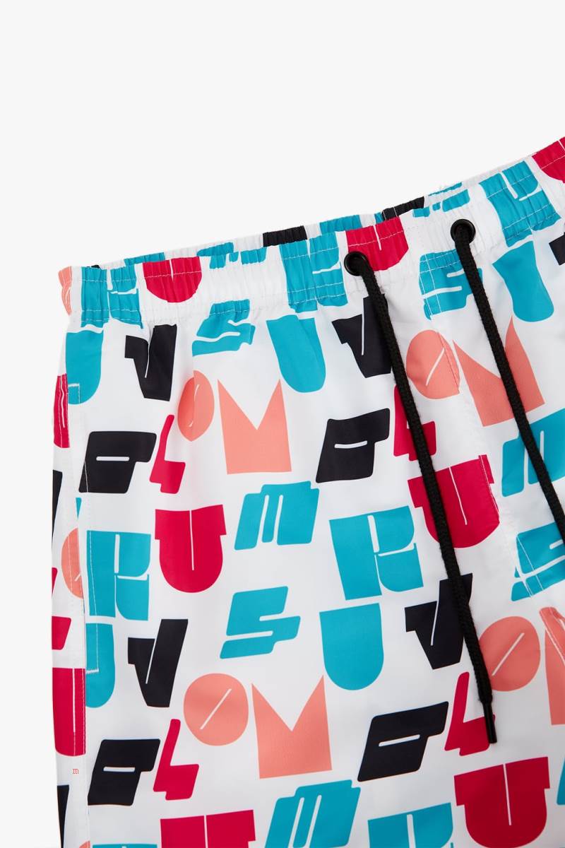 ZARA SLOGAN PRINT SWIMMING TRUNKS Badkläder Herr Vita | YJOXU-3591