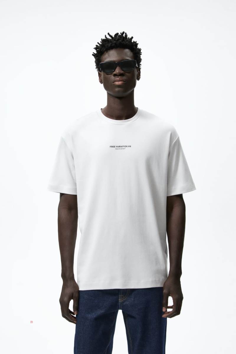 ZARA SLOGAN PRINT T-shirt Herr Grå | QACJR-9218