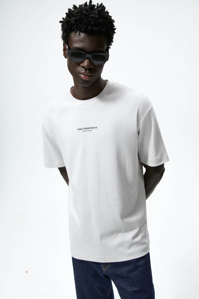 ZARA SLOGAN PRINT T-shirt Herr Grå | QACJR-9218