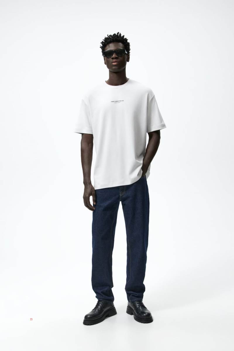 ZARA SLOGAN PRINT T-shirt Herr Grå | QACJR-9218