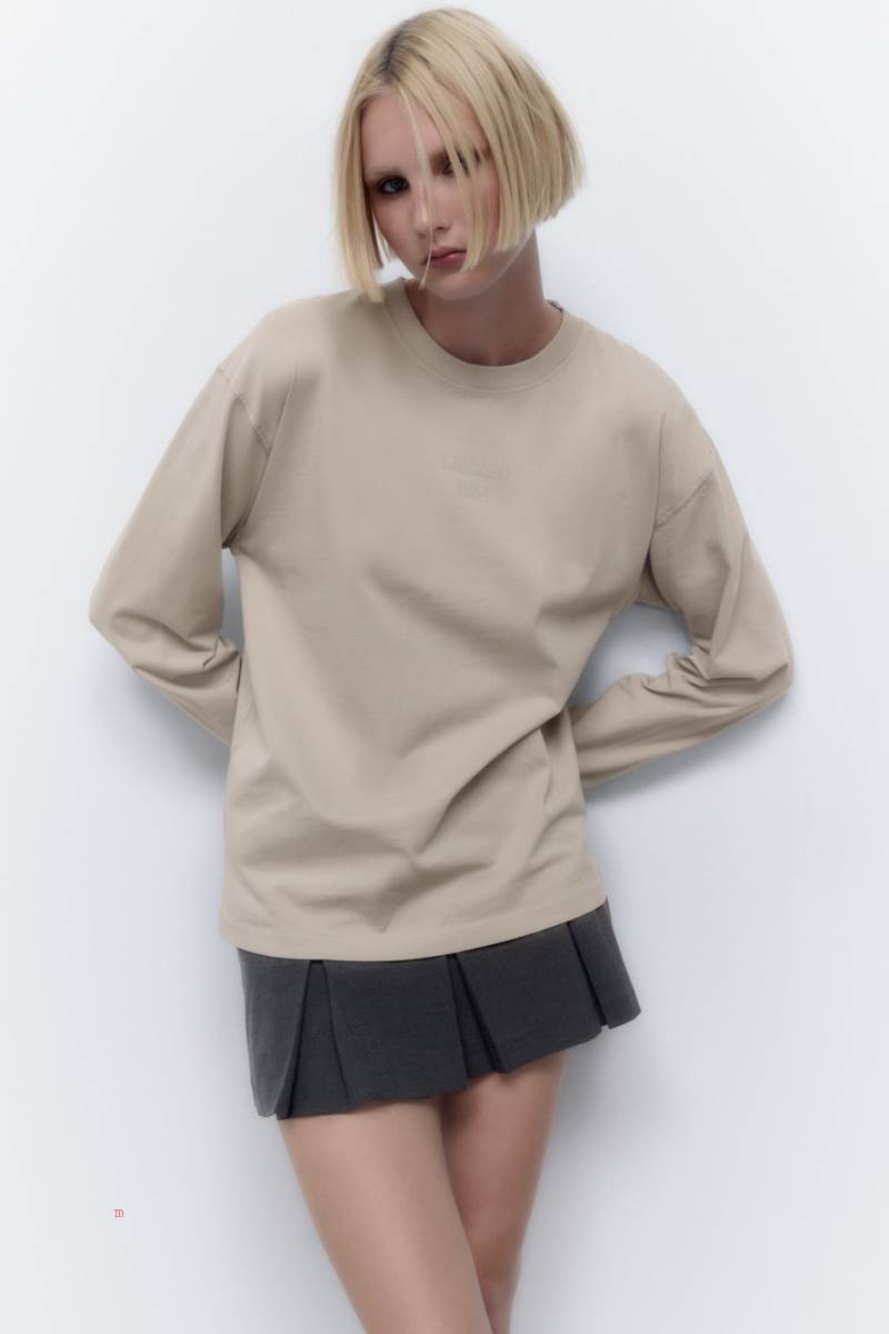 ZARA SLOGAN T-shirt Dam Grå | WLFTK-3027