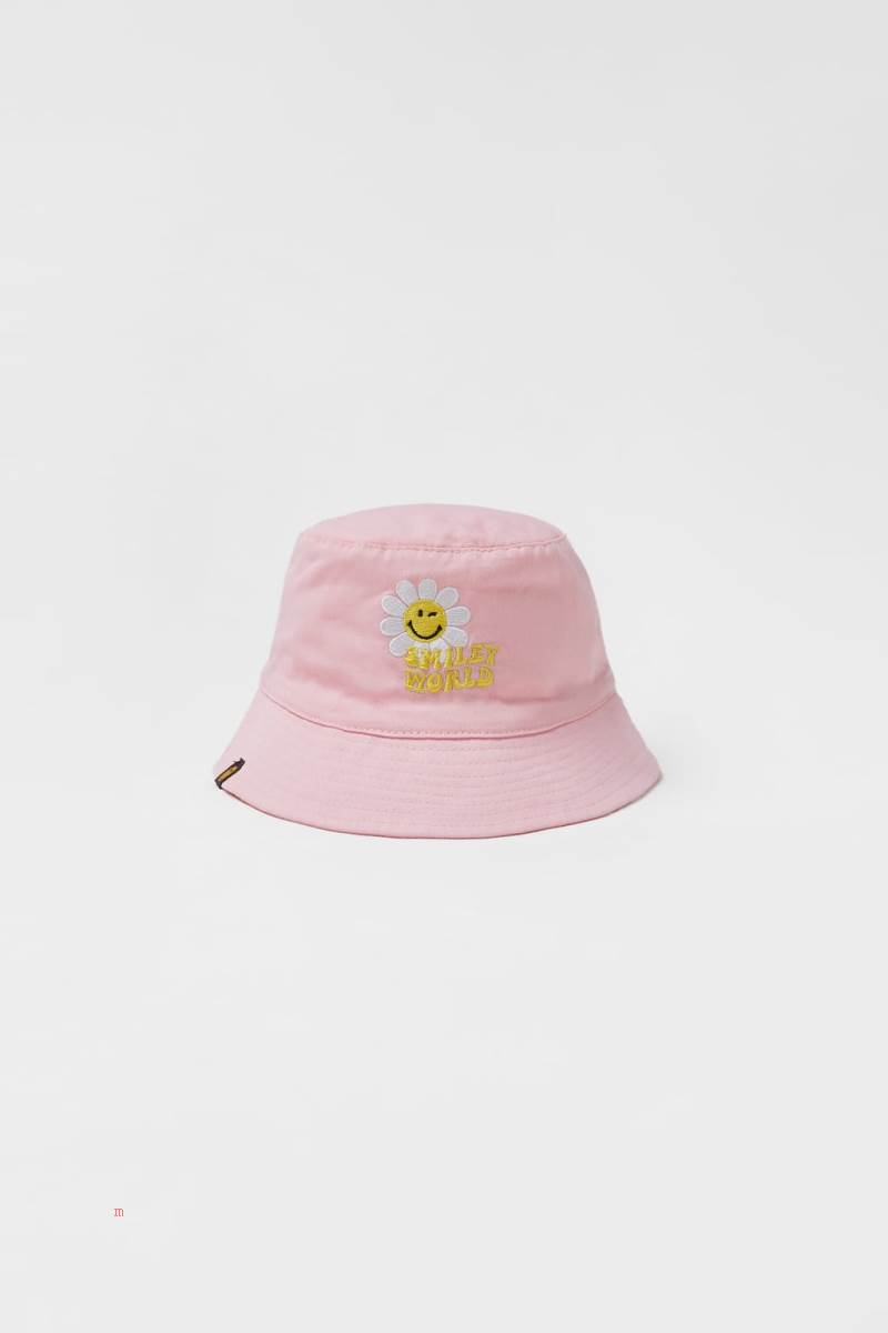 ZARA SMILEYWORLD ® HAPPY COLLECTION BUCKET Hatt Tjej Rosa | LXYPT-6923