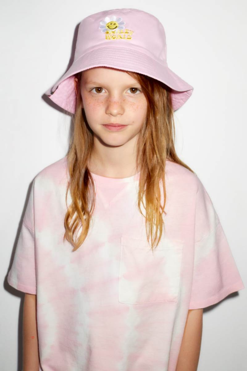 ZARA SMILEYWORLD ® HAPPY COLLECTION BUCKET Hatt Tjej Rosa | LXYPT-6923