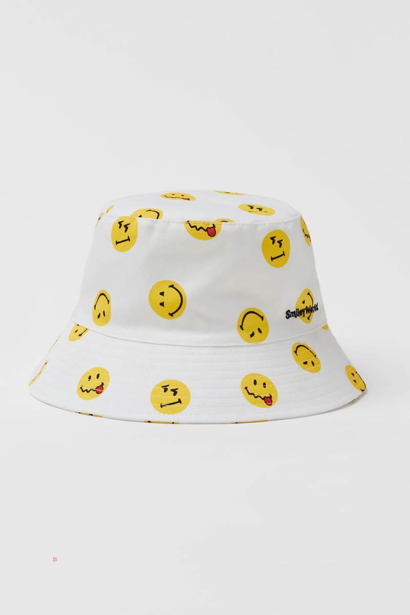 ZARA SMILEYWORLD ® HAPPY COLLECTION BUCKET Hatt Tjej Vita | TKXJY-3127