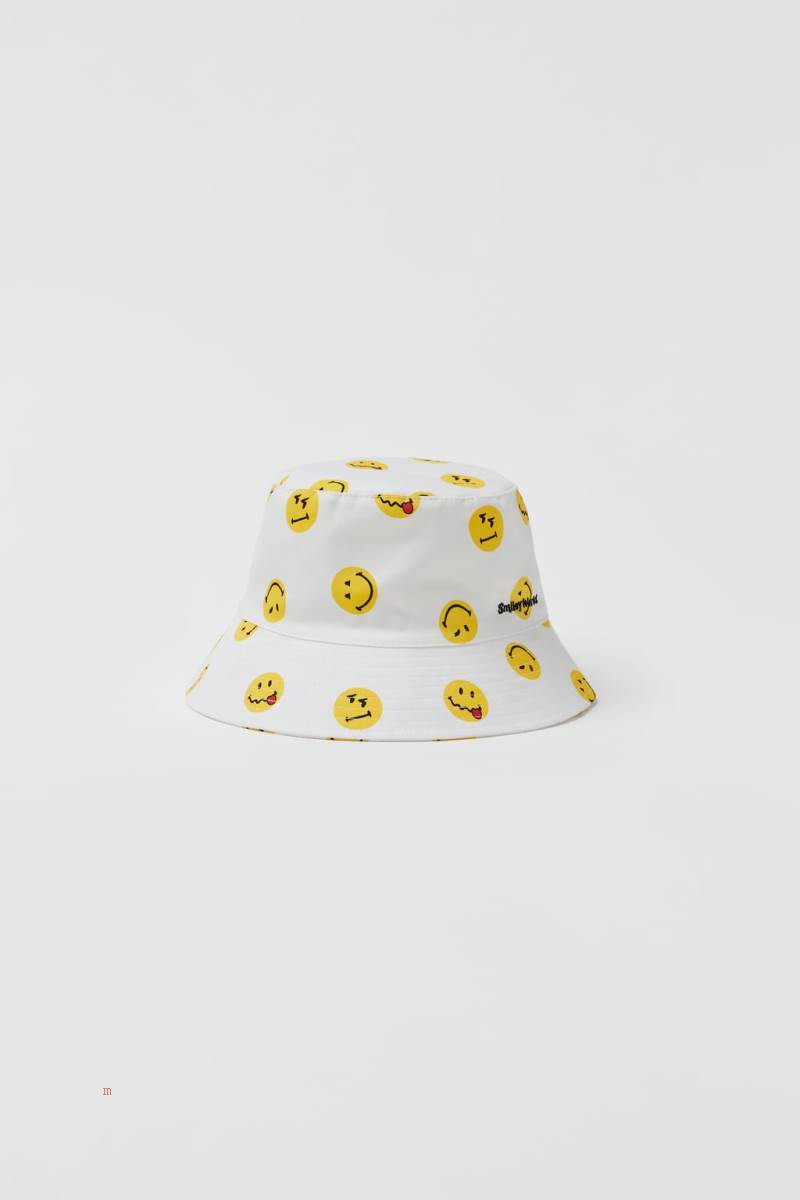 ZARA SMILEYWORLD ® HAPPY COLLECTION BUCKET Hatt Tjej Vita | TKXJY-3127