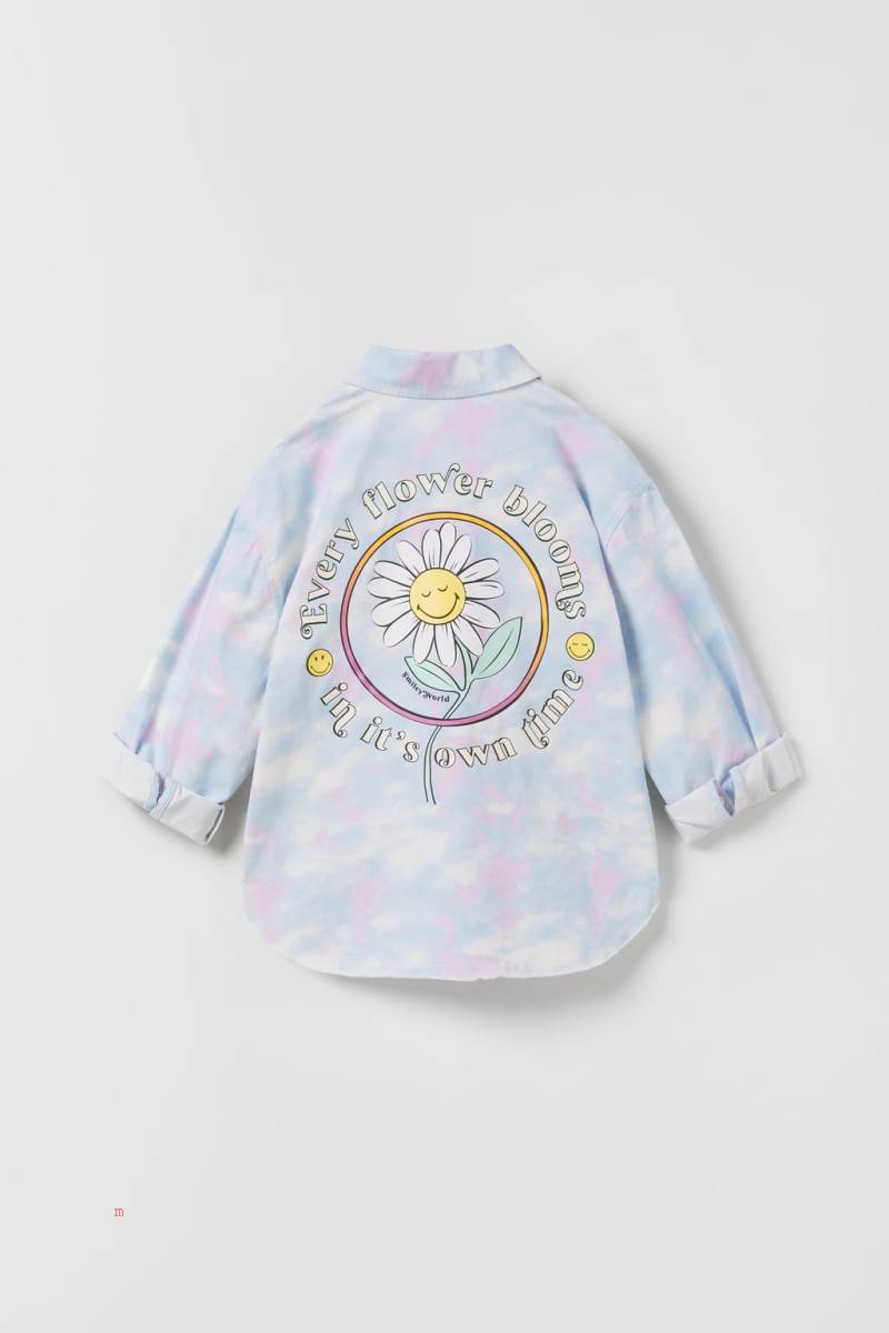ZARA SMILEYWORLD ® HAPPY COLLECTION Övertröja Tjej Vita Blå | ECMTH-5096