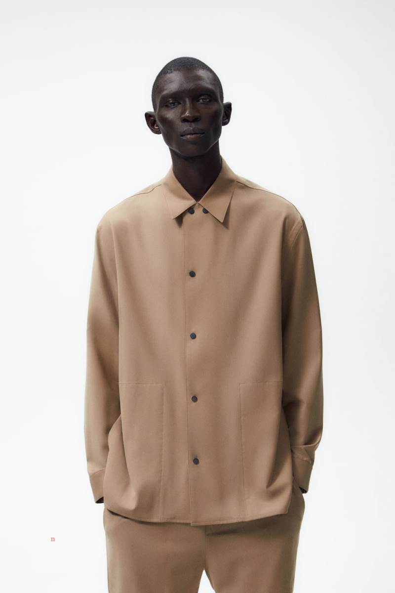 ZARA SNAP BUTTON Övertröja Herr Ljusbruna | RGCXZ-9184