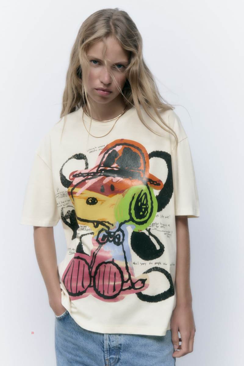 ZARA SNOOPY PEANUTS™ T-shirt Dam Grå Vita | TJCNK-4206