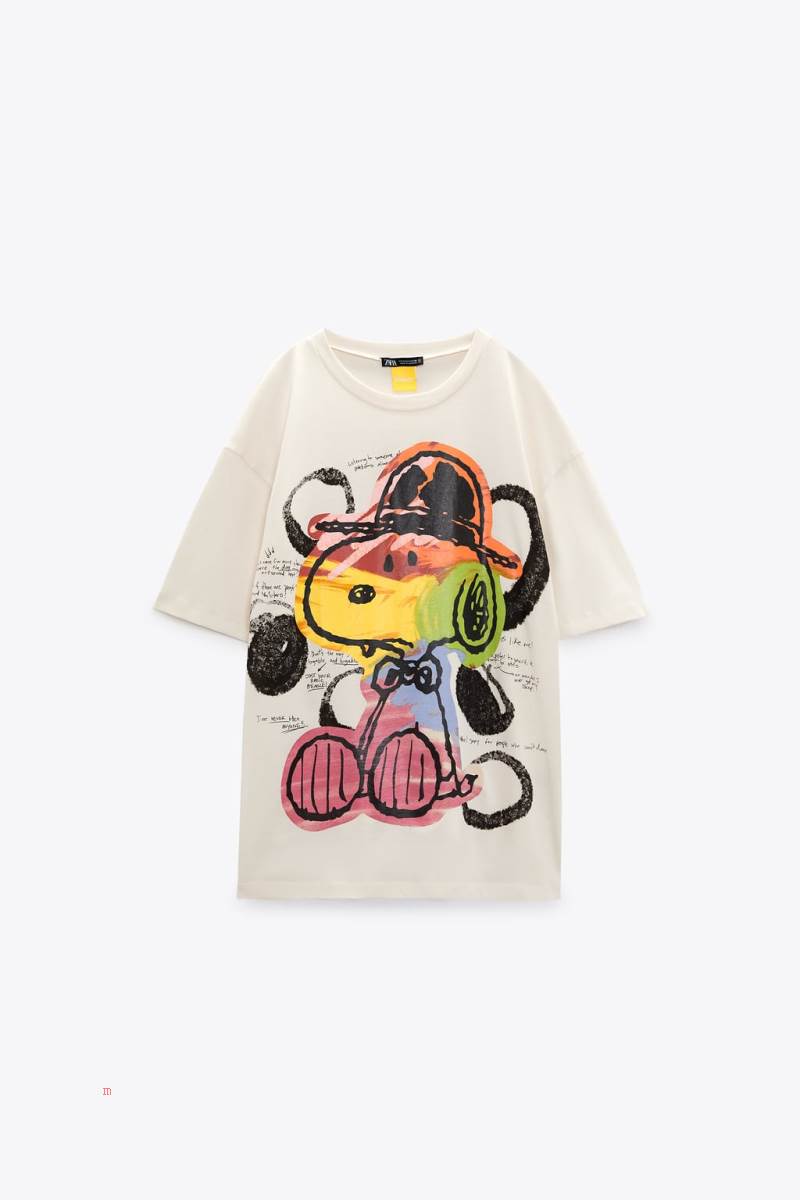 ZARA SNOOPY PEANUTS™ T-shirt Dam Grå Vita | TJCNK-4206