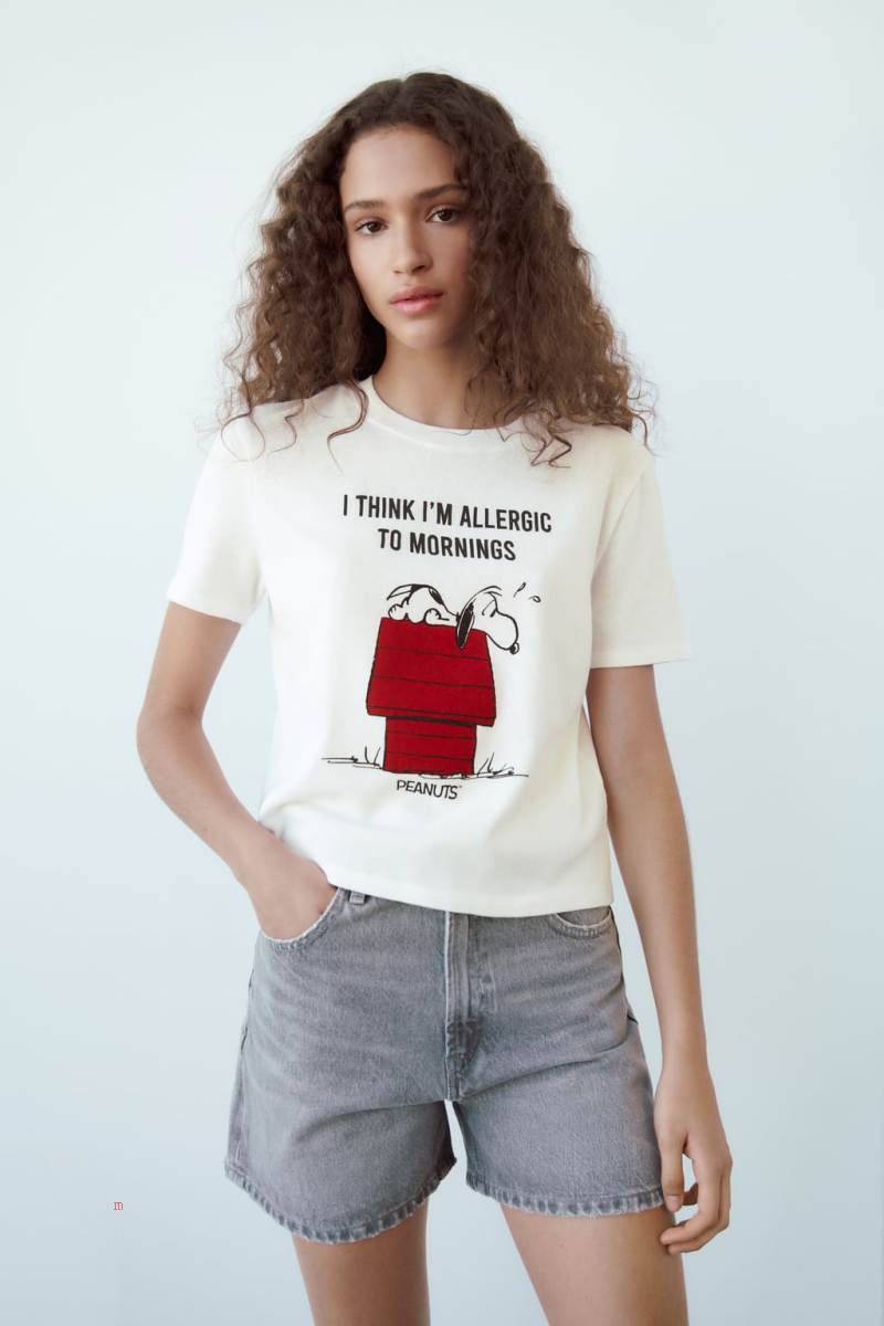 ZARA SNOOPY PEANUTS™ T-shirt Dam Vita | XDJAV-0738