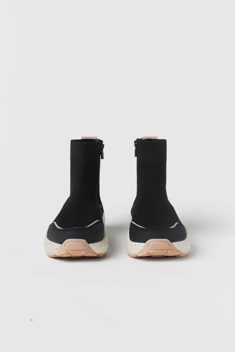 ZARA SOCK-STYLE HIGH-TOP Sneakers Pojke Svarta | MGQTX-7569
