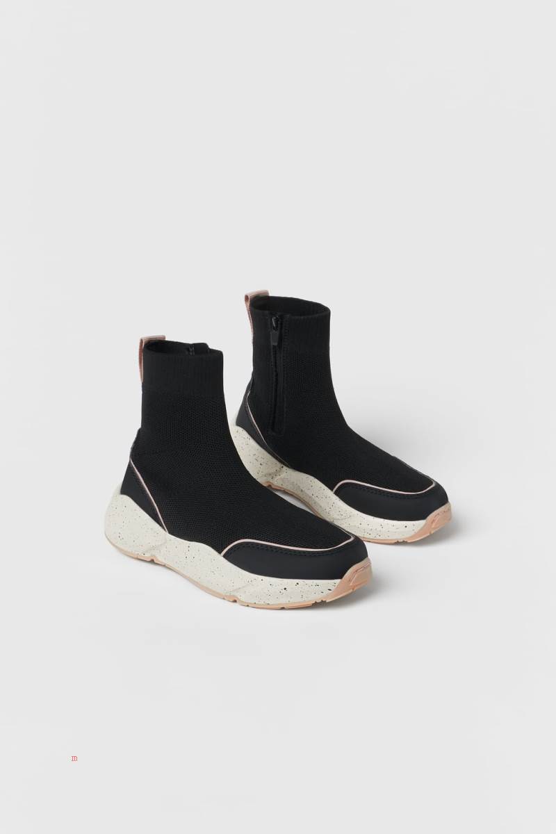 ZARA SOCK-STYLE HIGH-TOP Sneakers Tjej Svarta | LKQOV-0574