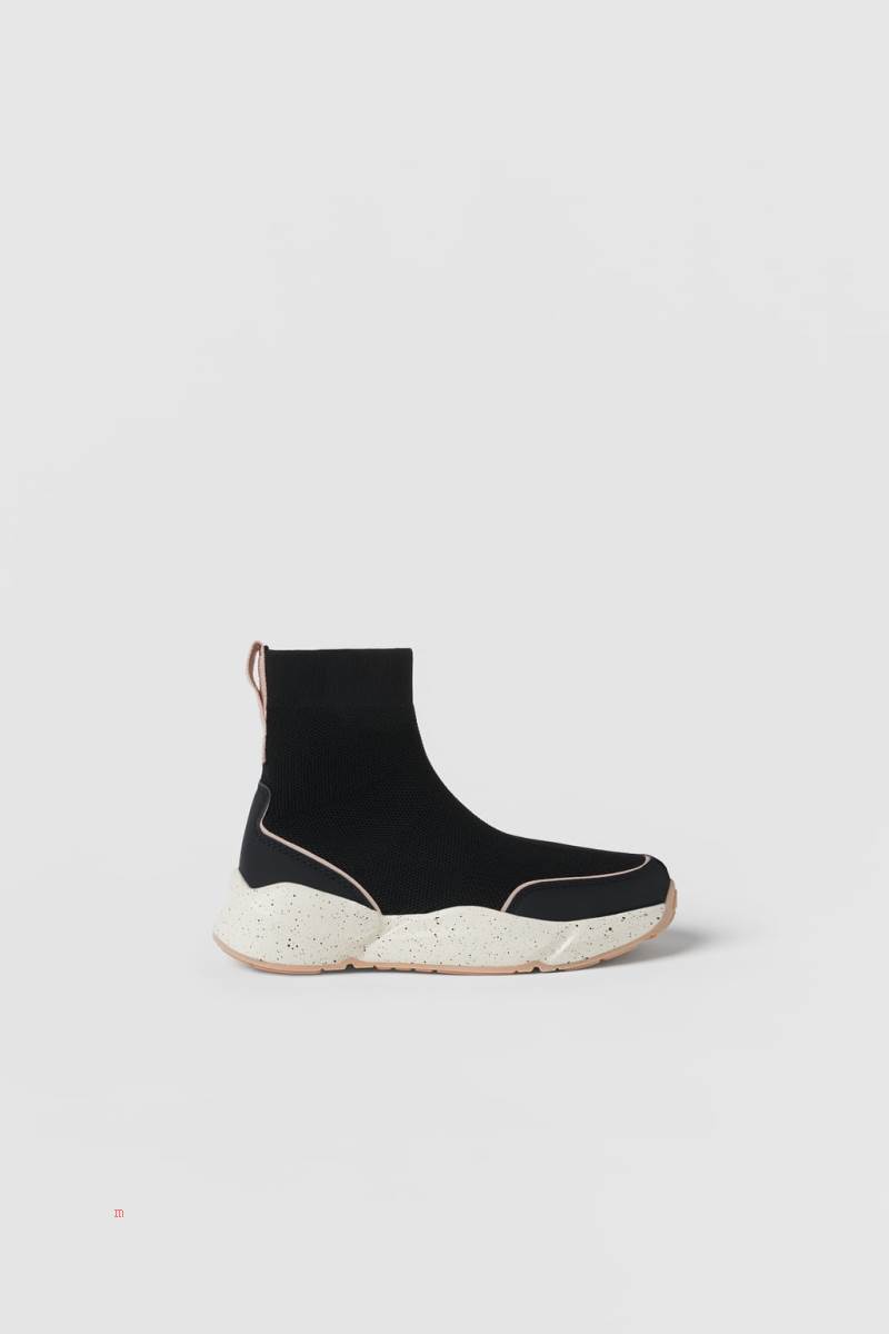 ZARA SOCK-STYLE HIGH-TOP Sneakers Tjej Svarta | LKQOV-0574