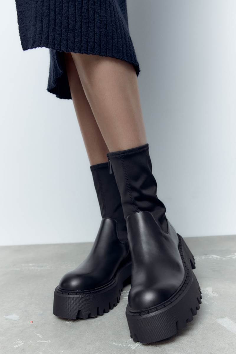 ZARA SOCK-STYLE TRACK SOLE Ankelboots Dam Svarta | MHYIA-5943