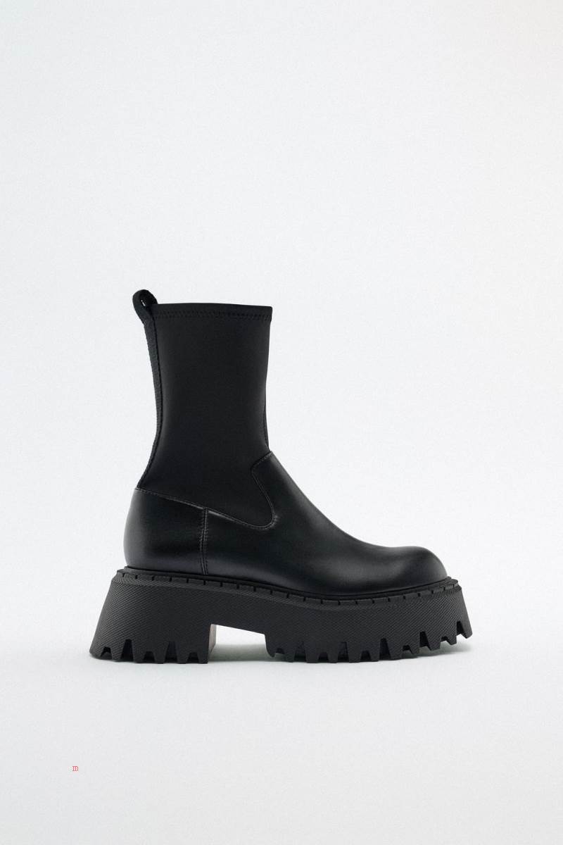 ZARA SOCK-STYLE TRACK SOLE Ankelboots Dam Svarta | MHYIA-5943