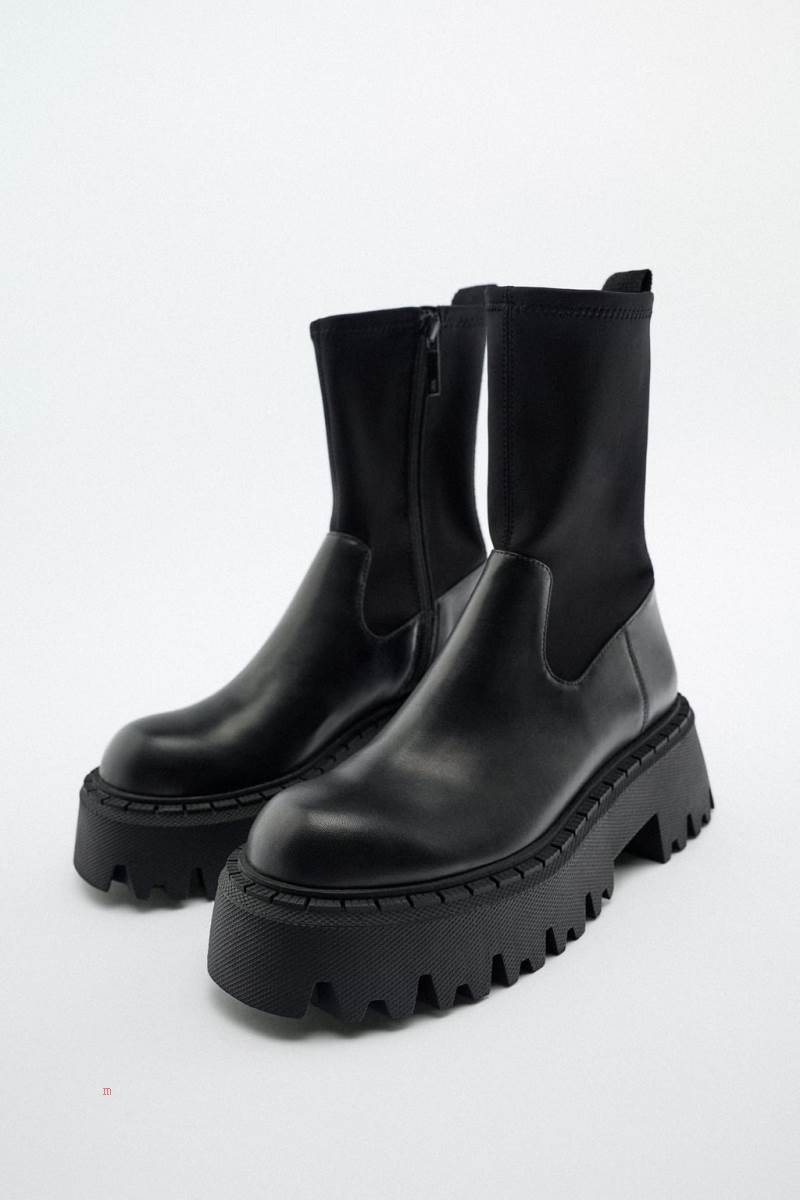 ZARA SOCK-STYLE TRACK SOLE Ankelboots Dam Svarta | MHYIA-5943