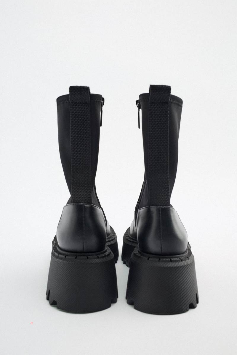 ZARA SOCK-STYLE TRACK SOLE Ankelboots Dam Svarta | MHYIA-5943