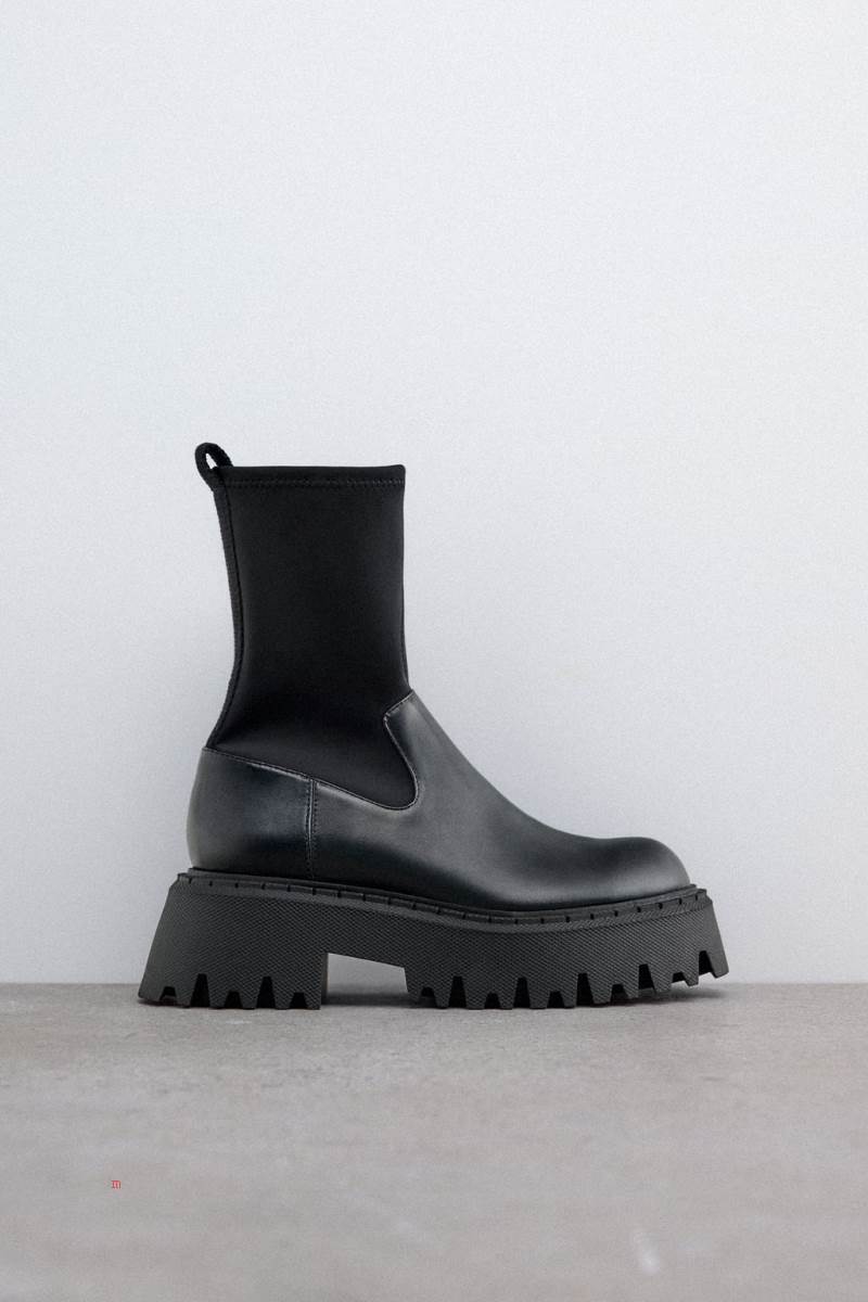 ZARA SOCK-STYLE TRACK SOLE Ankelboots Dam Svarta | MHYIA-5943