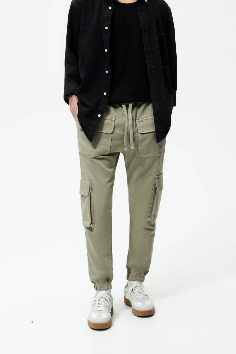 ZARA SOFT DENIM CARGO Byxor Herr Khaki | GZBNL-6572