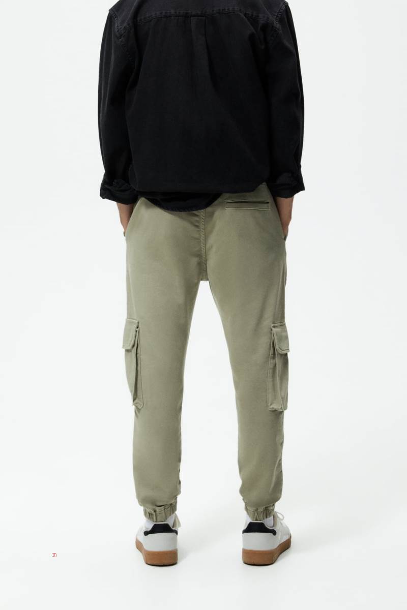 ZARA SOFT DENIM CARGO Byxor Herr Khaki | GZBNL-6572