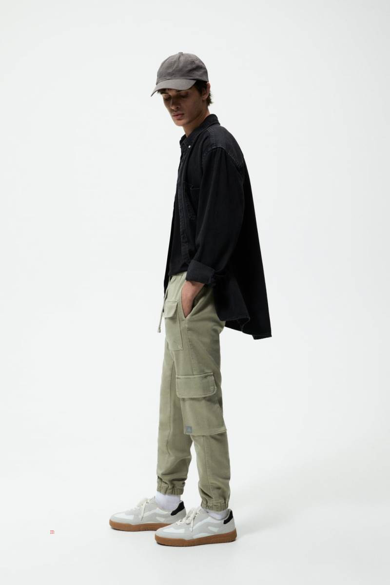 ZARA SOFT DENIM CARGO Byxor Herr Khaki | GZBNL-6572