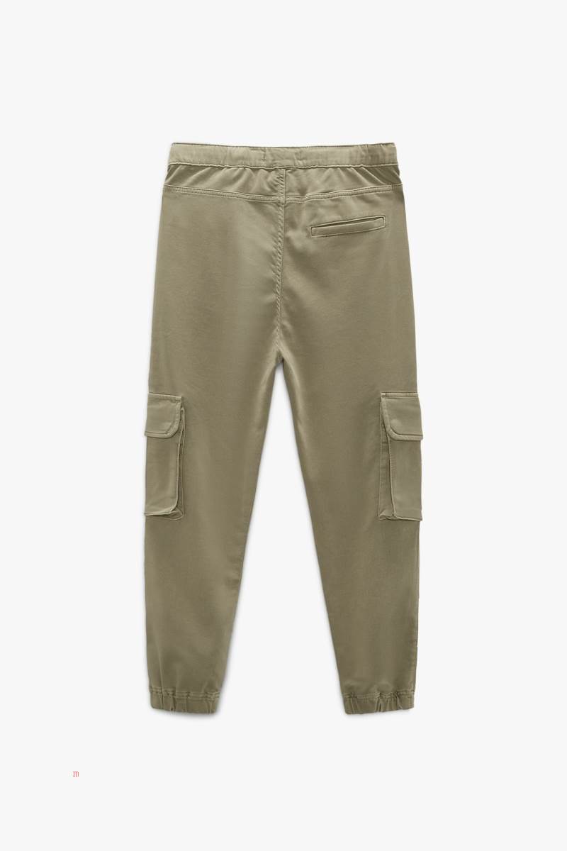 ZARA SOFT DENIM CARGO Byxor Herr Khaki | GZBNL-6572