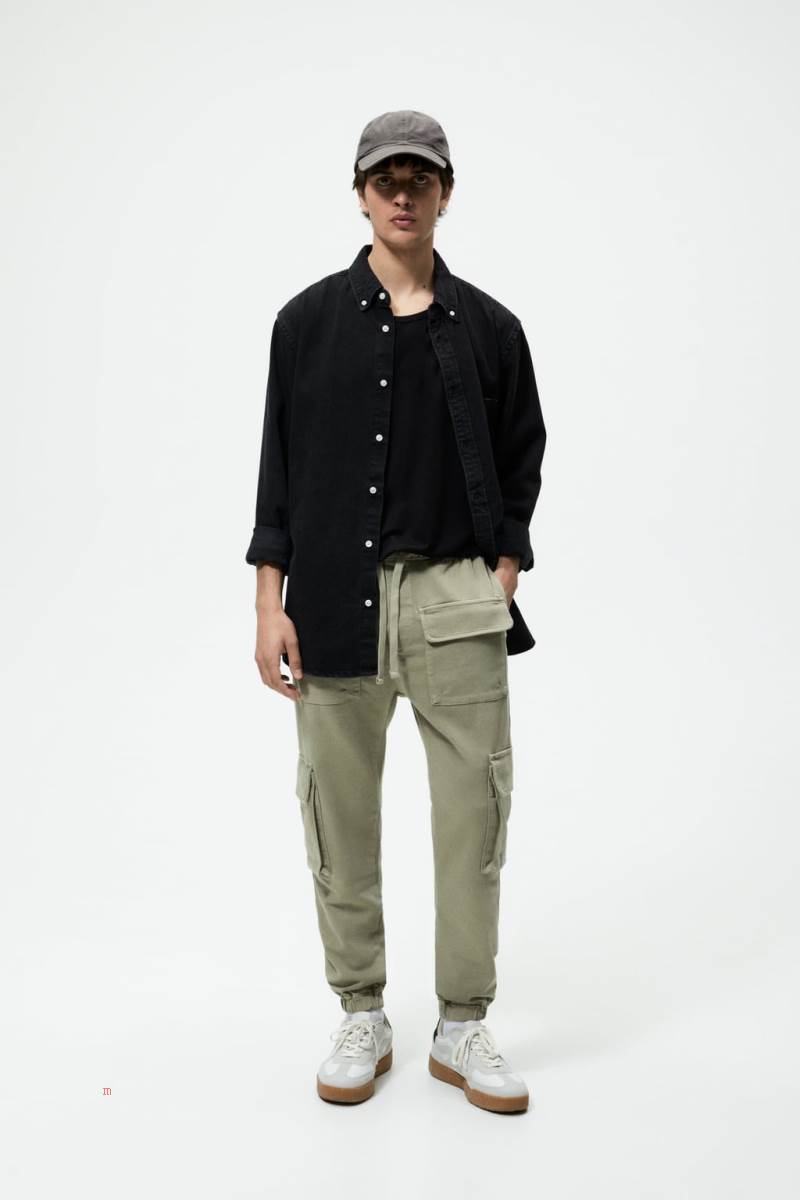 ZARA SOFT DENIM CARGO Byxor Herr Khaki | GZBNL-6572