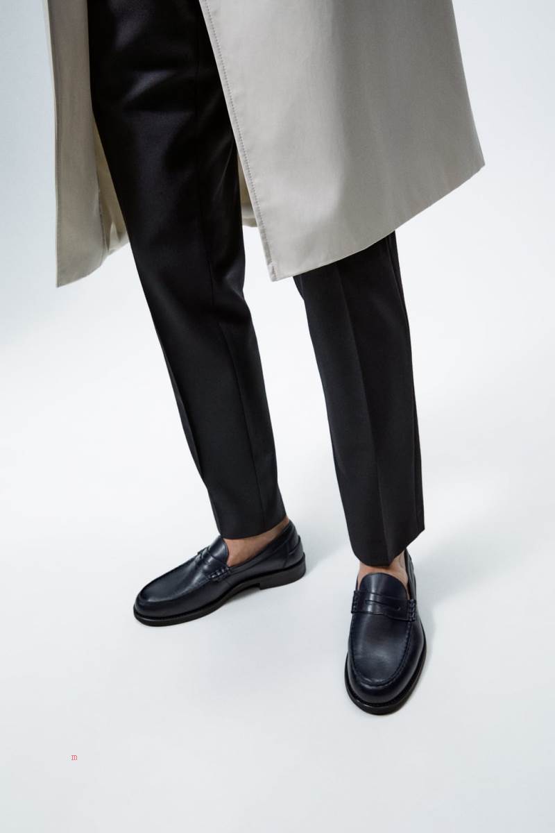 ZARA SOFT LEATHER Loafers Herr Marinblå Blå | IWEOX-3548