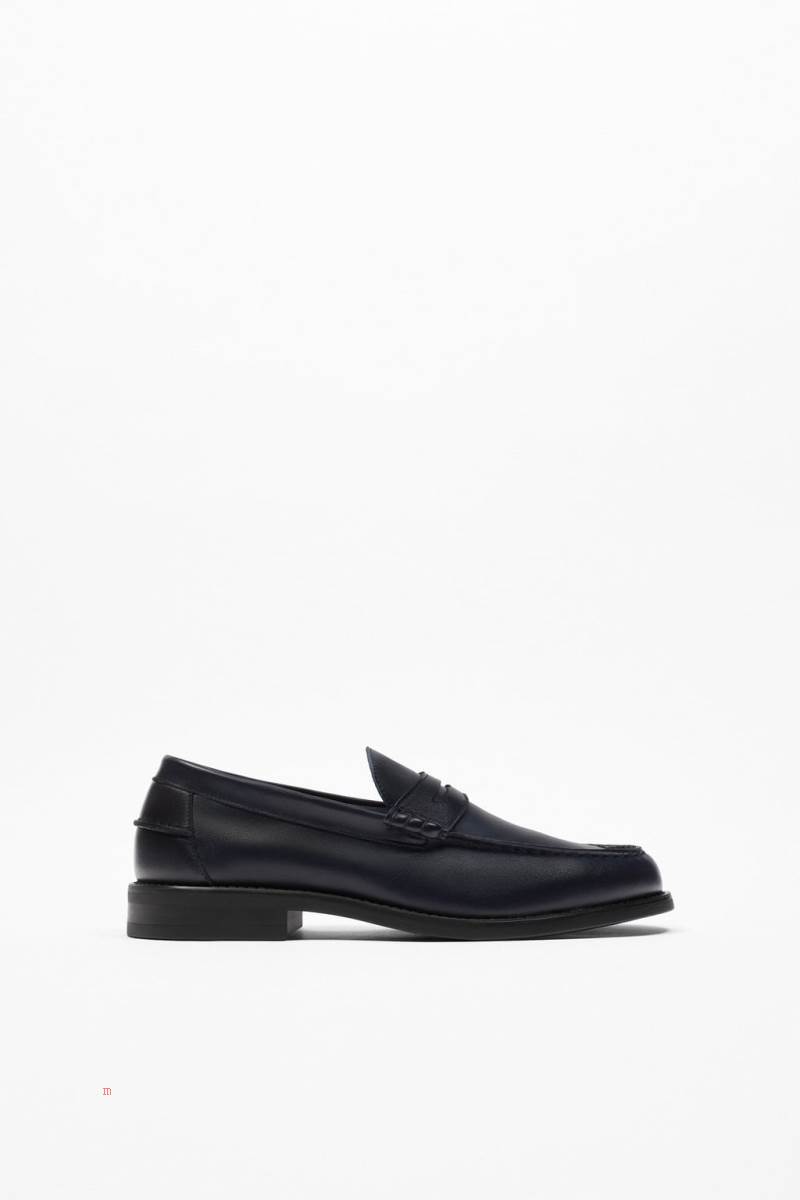 ZARA SOFT LEATHER Loafers Herr Marinblå Blå | IWEOX-3548