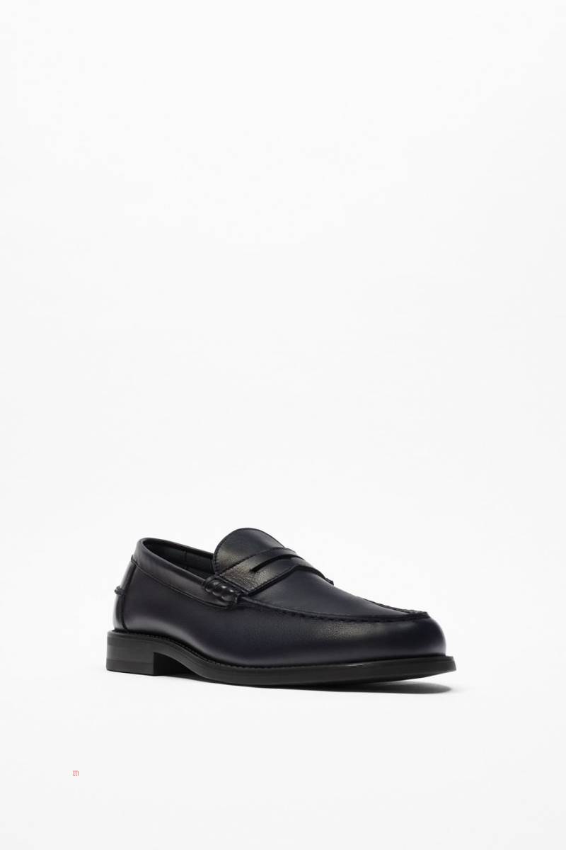 ZARA SOFT LEATHER Loafers Herr Marinblå Blå | IWEOX-3548