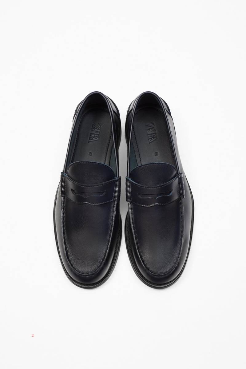 ZARA SOFT LEATHER Loafers Herr Marinblå Blå | IWEOX-3548