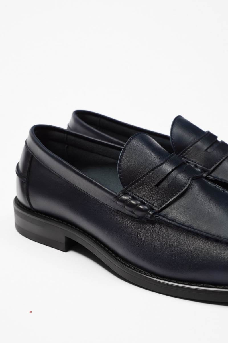 ZARA SOFT LEATHER Loafers Herr Marinblå Blå | IWEOX-3548