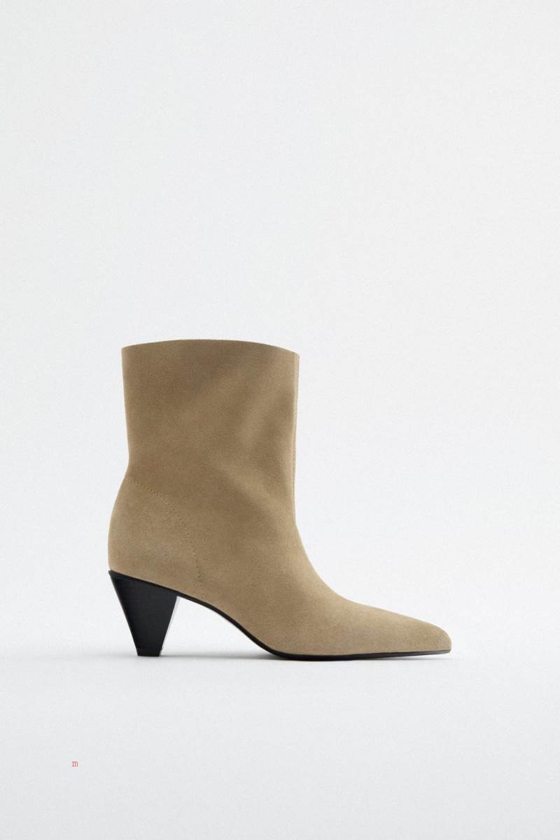 ZARA SOFT SPLIT SUEDE Ankelboots Dam Beige | MERUP-5089