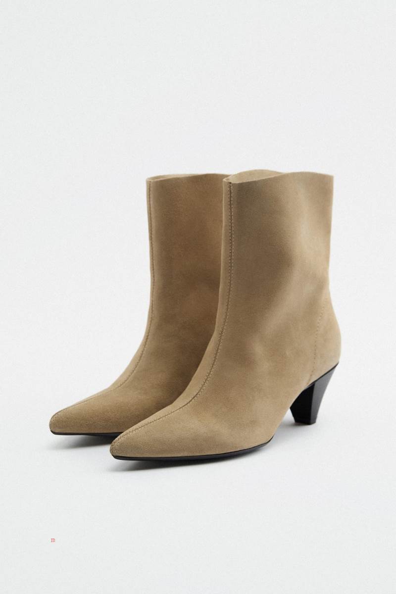 ZARA SOFT SPLIT SUEDE Ankelboots Dam Beige | MERUP-5089