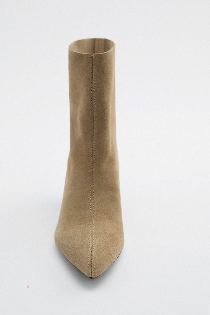 ZARA SOFT SPLIT SUEDE Ankelboots Dam Beige | MERUP-5089