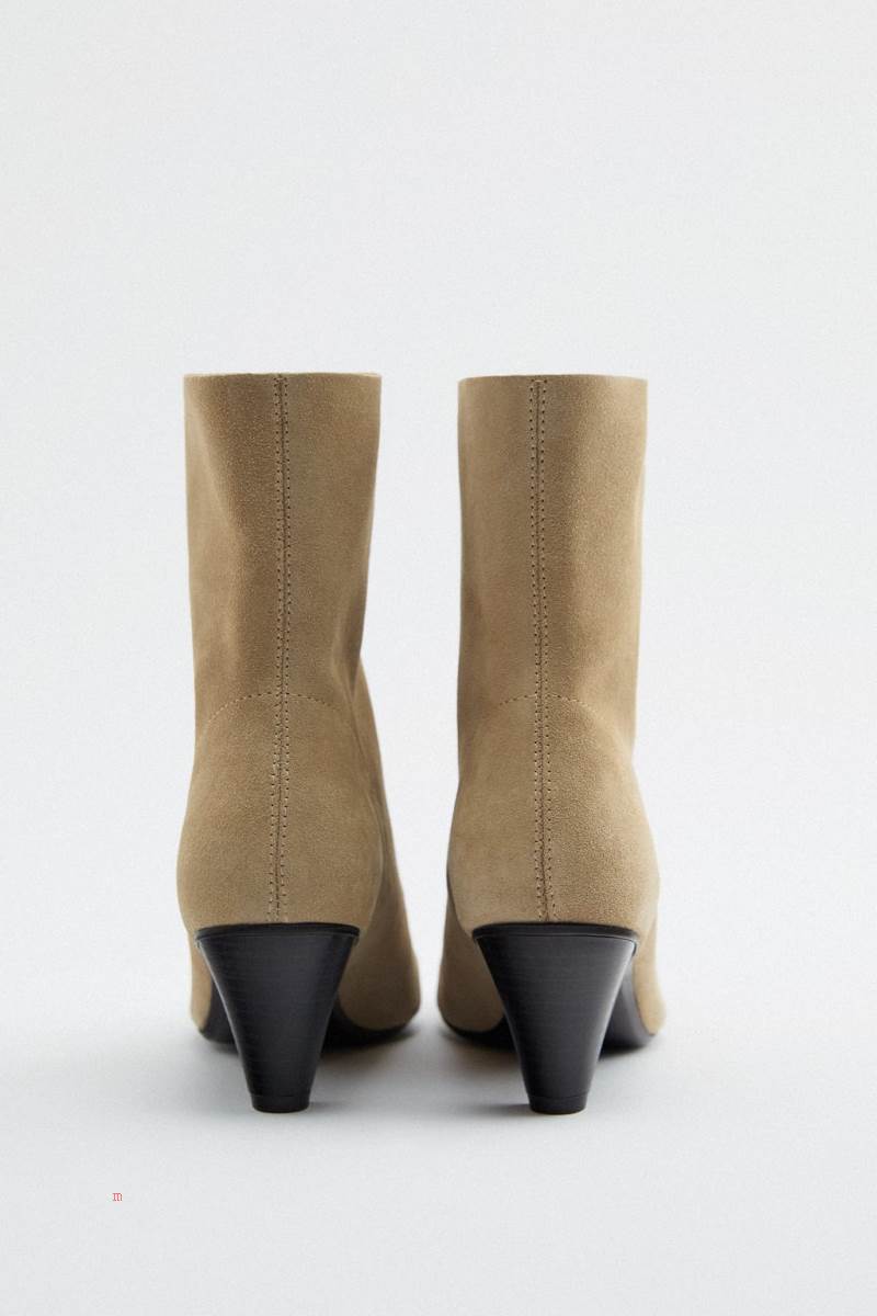 ZARA SOFT SPLIT SUEDE Ankelboots Dam Beige | MERUP-5089