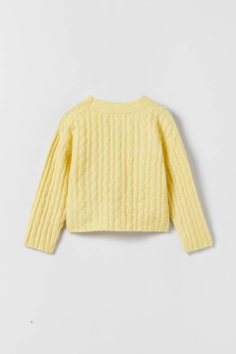 ZARA SOFT TOUCH CABLE-KNIT Cardigan Tjej Ljusgula | XNJUL-4521