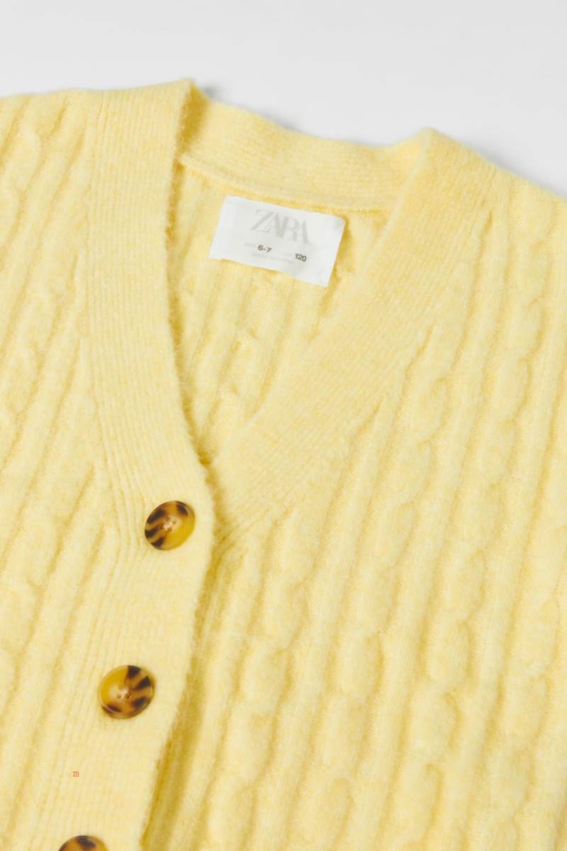 ZARA SOFT TOUCH CABLE-KNIT Cardigan Tjej Ljusgula | XNJUL-4521