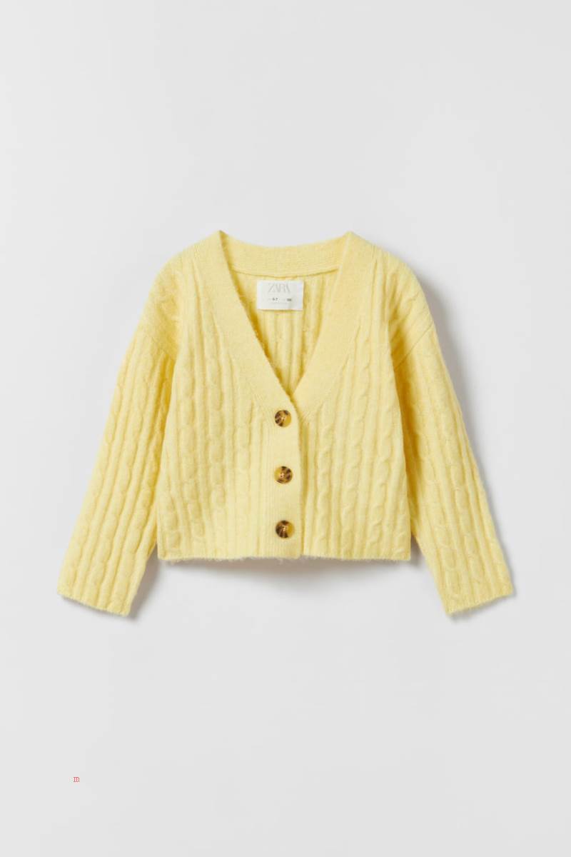 ZARA SOFT TOUCH CABLE-KNIT Cardigan Tjej Ljusgula | XNJUL-4521