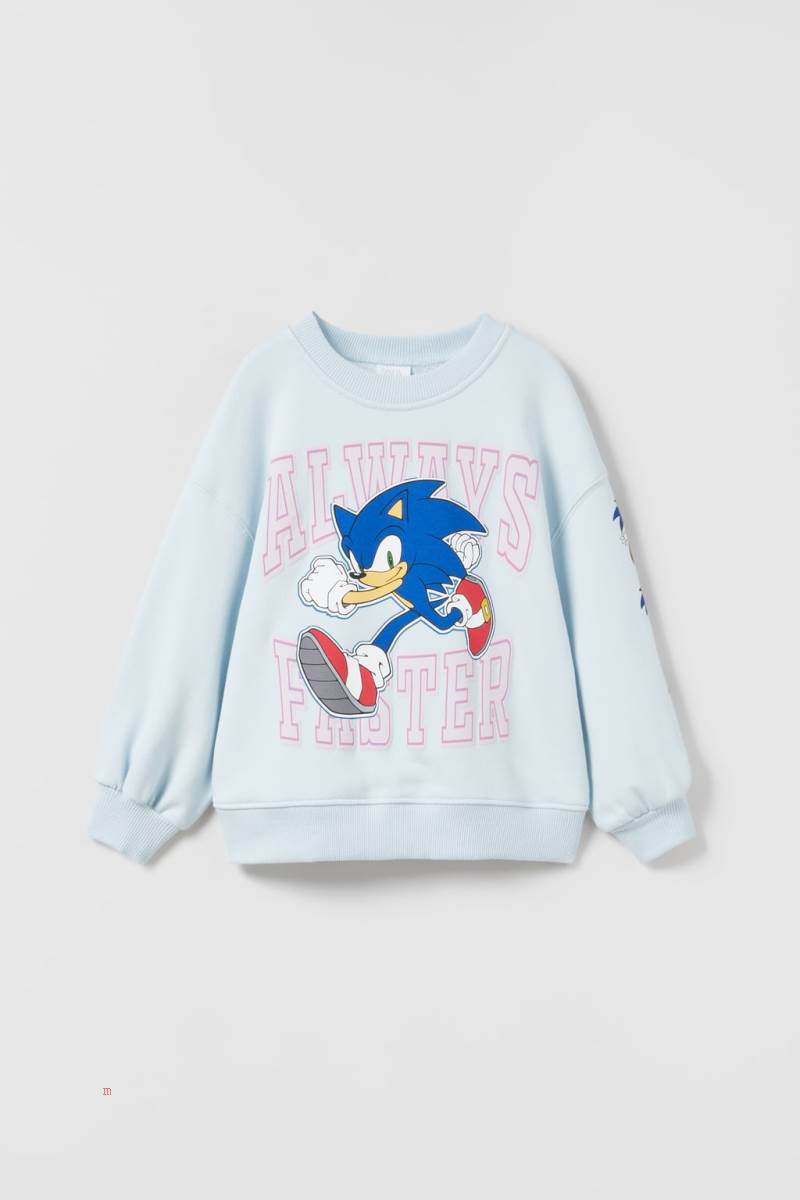 ZARA SONIC SEGA ® Sweatshirt Tjej Blå | SFCXB-1072