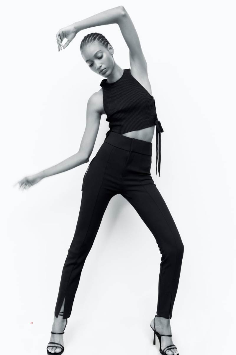 ZARA SPLIT HEM Leggings Dam Svarta | QFOSK-6952