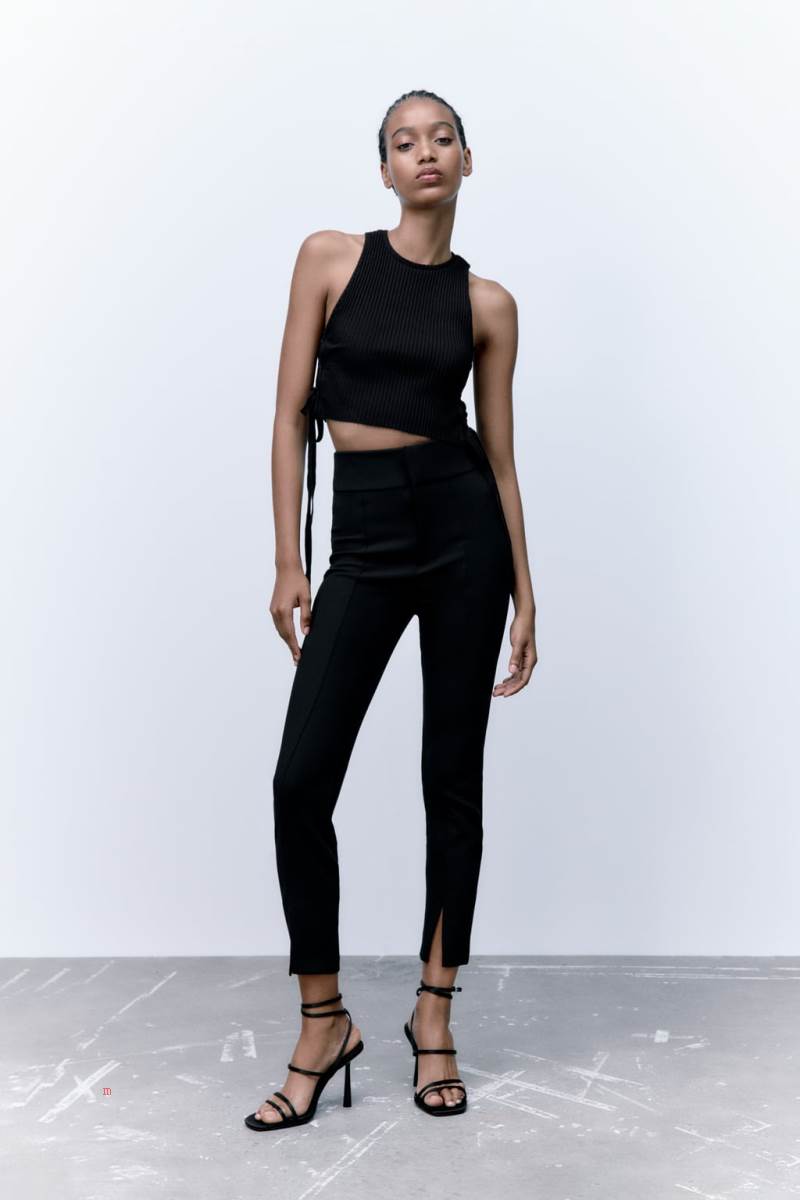 ZARA SPLIT HEM Leggings Dam Svarta | QFOSK-6952