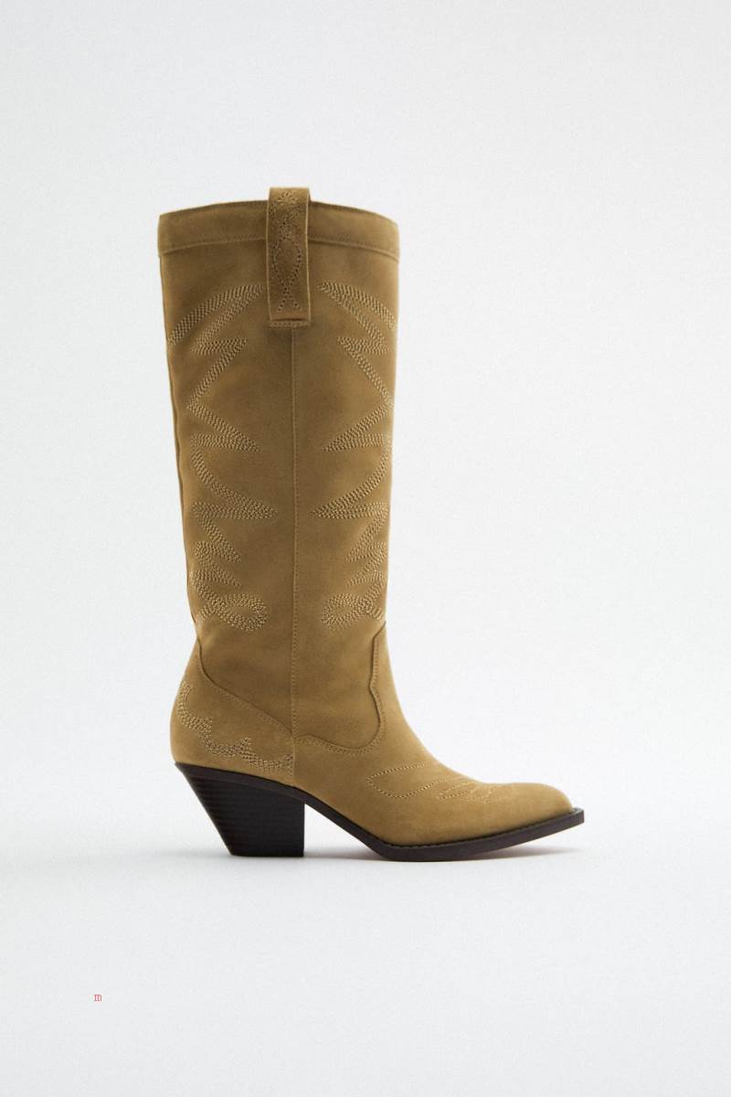 ZARA SPLIT SUEDE COWBOY BOOT Höga Stövlar Dam Bruna | SWHFD-3681