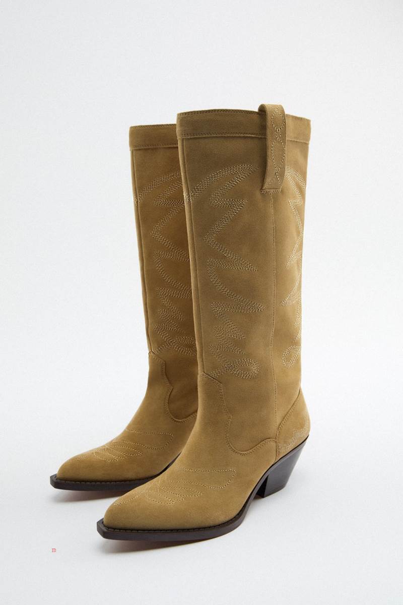 ZARA SPLIT SUEDE COWBOY BOOT Höga Stövlar Dam Bruna | SWHFD-3681